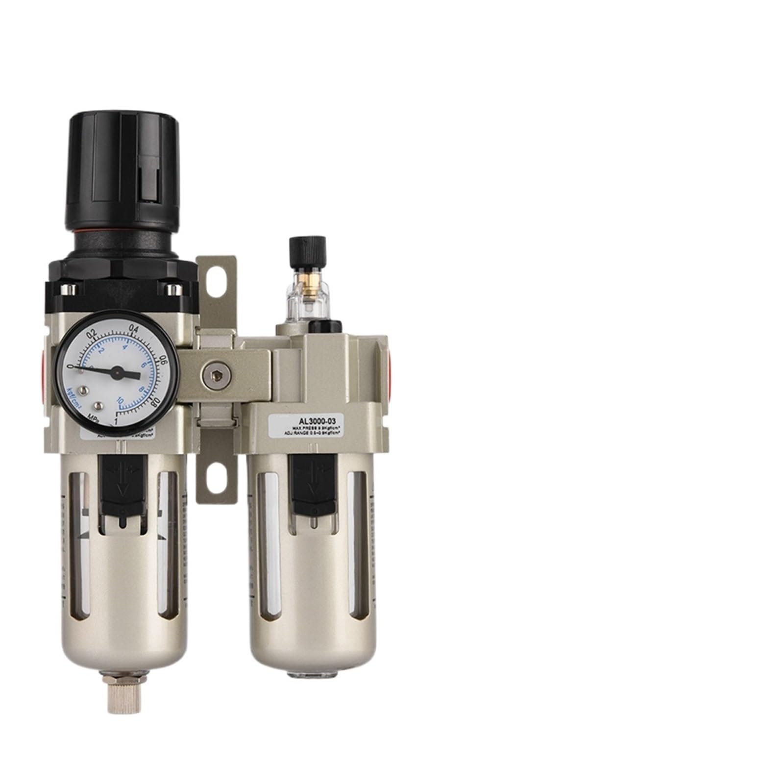 Regulador de presión de aire comprimido de aleación de aluminio AC3010-03, filtro de agua con trampa de humedad de 3/8" y manómetro.