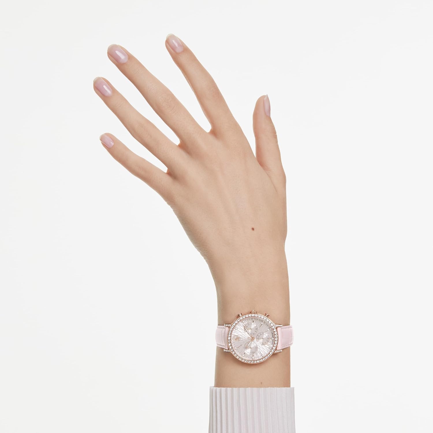 Swarovski Matrix Tennis Chrono Watch, Swiss Made, Leather Strap, Pink, Rose Gold-Tone Finish