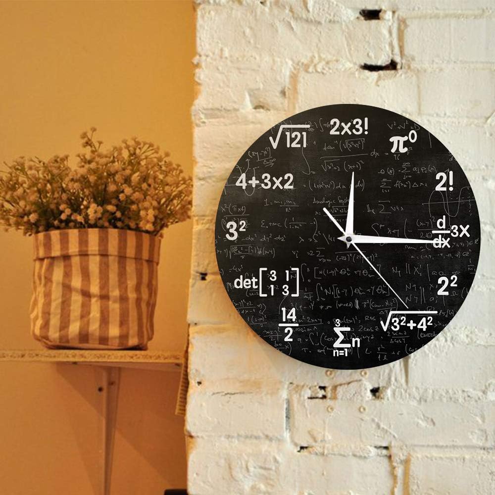 The Geeky Days Math Equations and Notations Mathematics Chalkboard Geek Battery Operated Wall Clock Silent Non-Ticking Quartz Clock Educational Gifts for Kids Teachers School Classroom Decor,12inches
