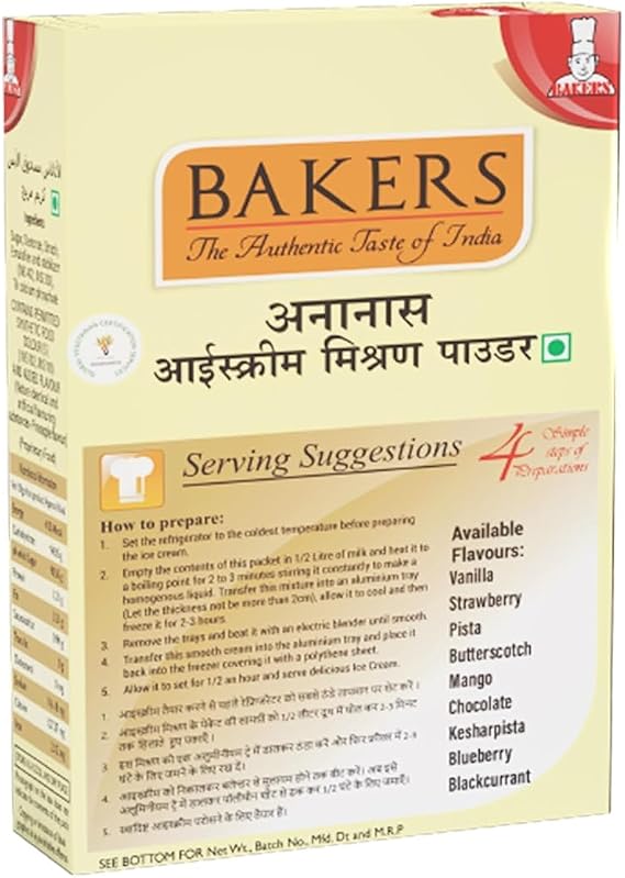 BAKERS Classic & Delightful Pineapple Ice Cream Powder, Easy to Make No Sugar Needed Perfect Dessert Mix - 100g (Pack Of 1)