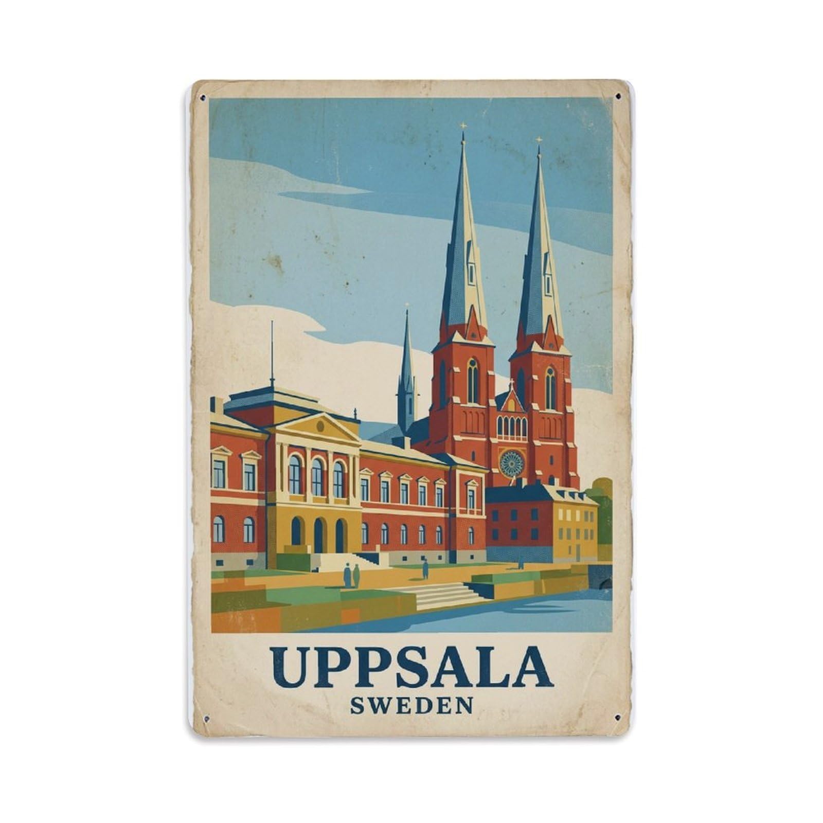 Vintage Travel Uppsala Sweden University 1 Metal Tin Sign