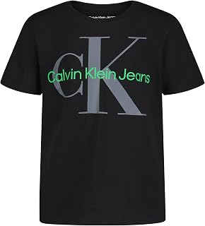 Boys' Short Sleeve Logo Crew Neck T-Shirt, Soft, Comfortable, Relaxed Fit, Core Black, 14-16