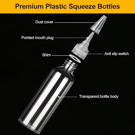 10PCS 150ml Squeezy Bottles with Nozzles, Small Squeeze Bottle, Squeezy Sauce Bottles, Clear Plastic Condiment Bottle with Funnels Labels for Sauce Oil Ketchup DIY Crafts