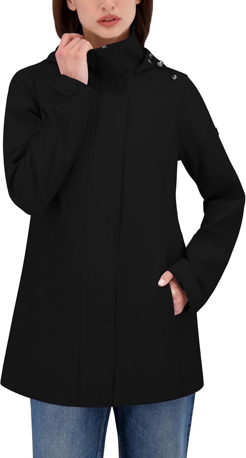 HFX Women's Softshell Bonded Lightweight Jacket – 32” Mid-length, Water & Wind Resistant