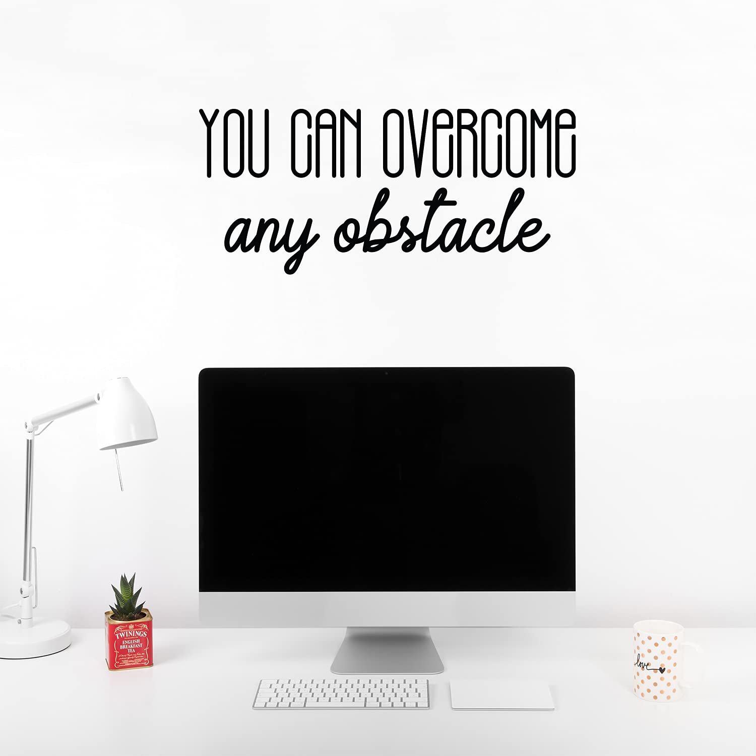 Vinyl Wall Art Decal - You Can Overcome Any Obstacle - 11" x 25" - Modern Motivational Optimism Quote Sticker for Home Bedroom Work Office Living Room School Classroom Decor (Black)