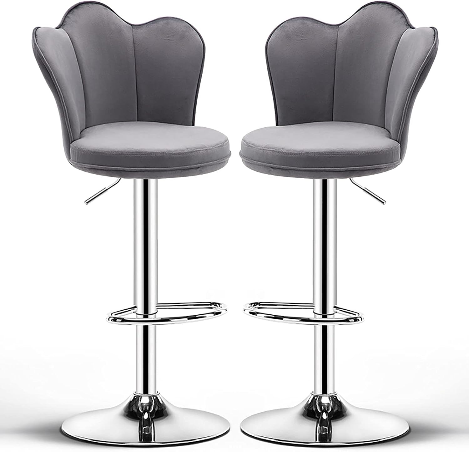 Set of 2 Bar Stools, Adjustable Swivel Barstools Flannel High-Back 32cm Seat and SGS Certified Gas Rod Dining Chair for Kitchen Pub, 350lbs,3 Colors