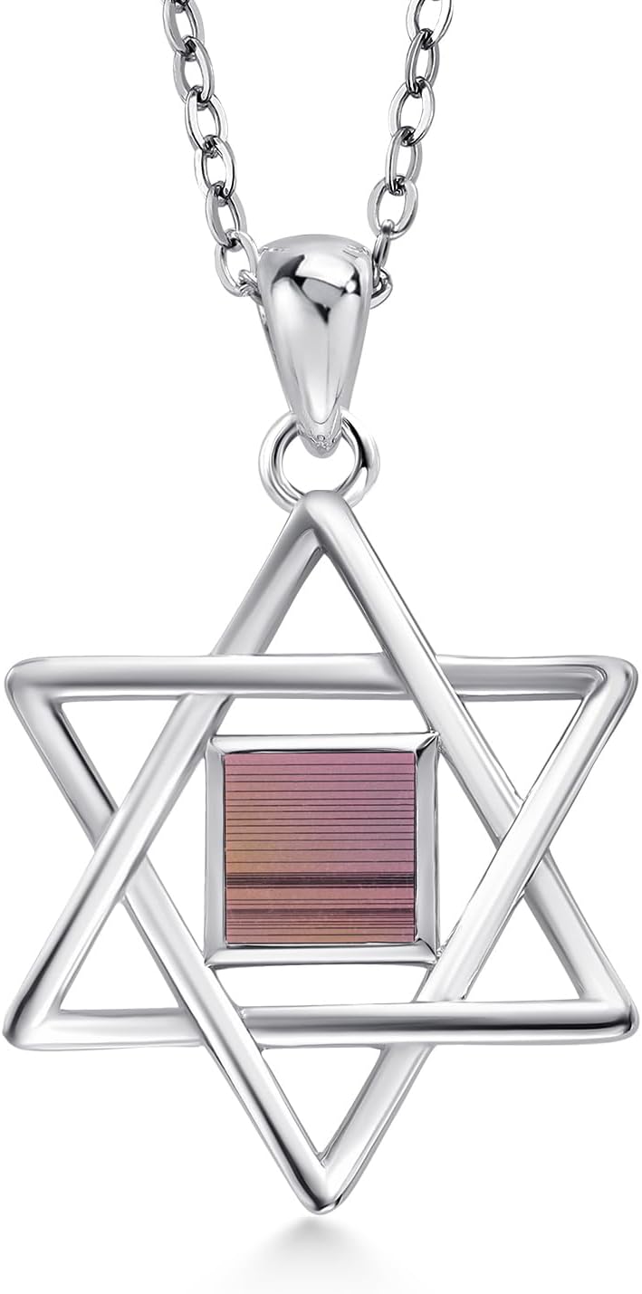 Gem Stone King 925 Sterling Silver Star of David Jerusalem Nano Old Bible Pendant Necklace Jewish Jewelry Designed by Keren Hanan with 18 Inch Silver Chain