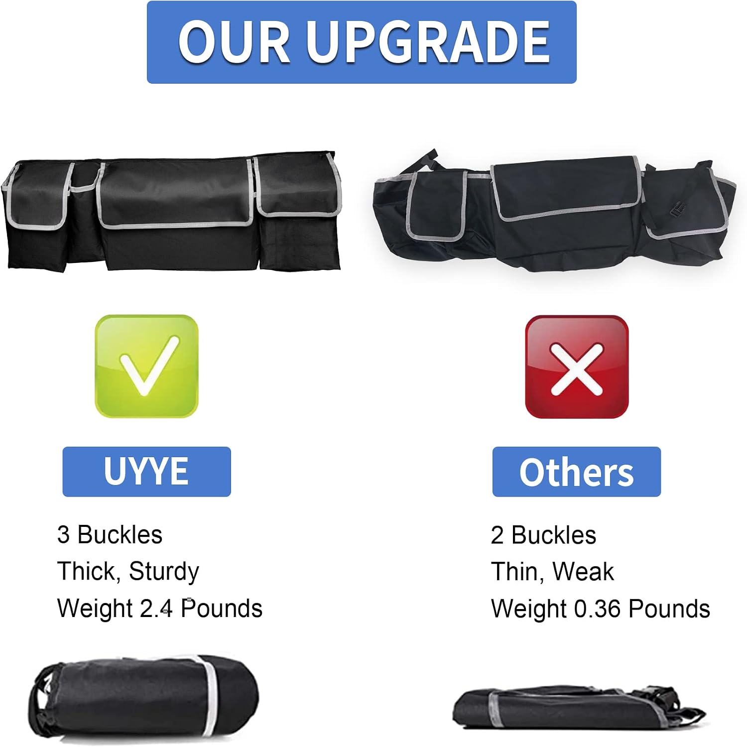 UYYE Car Trunk Hanging Organizer, Thick Backseat Trunk Storage Bag with 4 Pockets and 3 Adjustable Shoulder Straps, Foldable Car Trunk Interior Accessories Releases Your Trunk Space