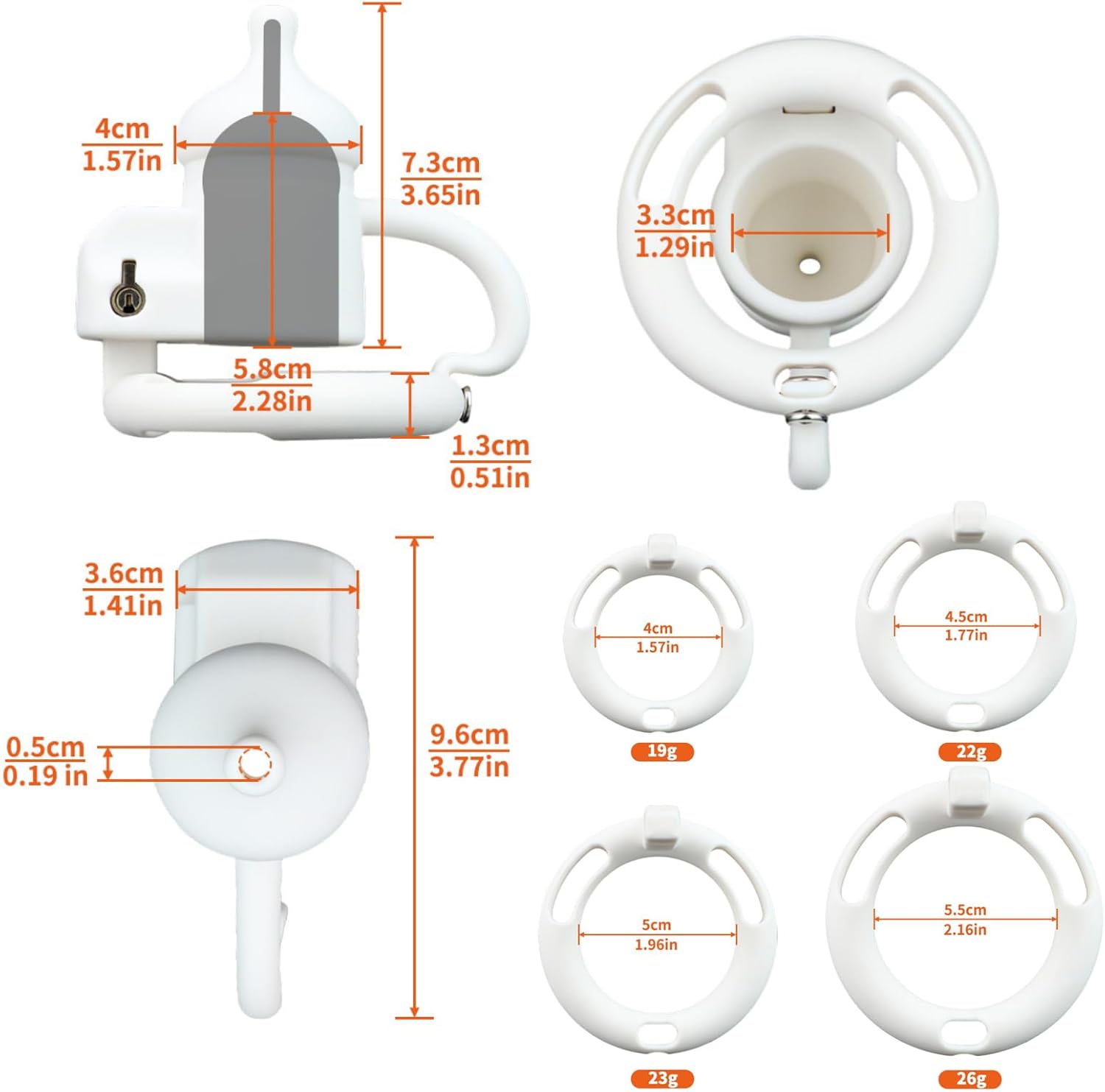 Harness Strap On Male Chastity Cage Penis Bondage Lock Device with 4 Sizes Ring and Invisible Lock - Lightweight Cock Cage Chastity Device Men Adult Sex Toy (White)