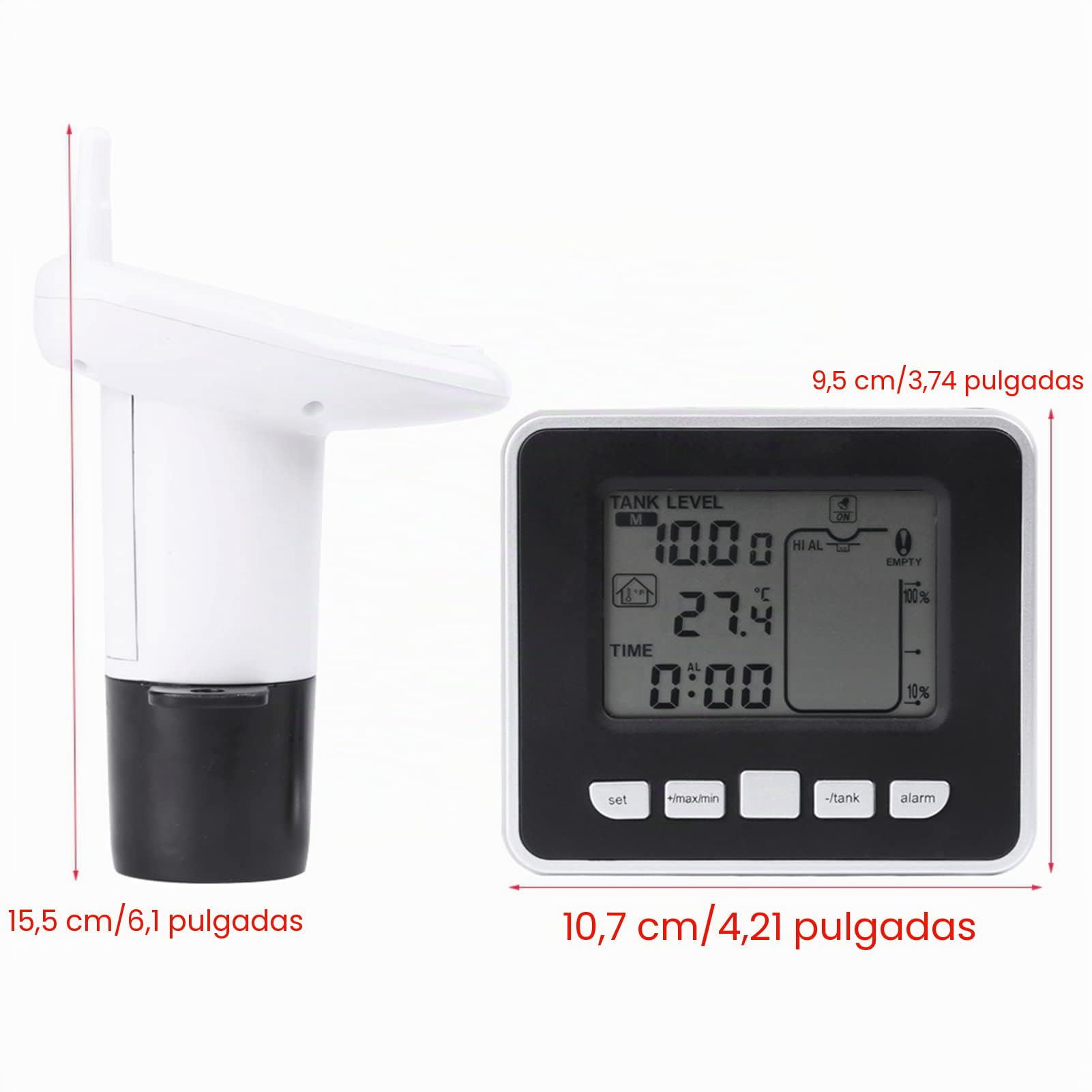 Tanque de Agua ultrasónico Sensor de medidor de Nivel de Profundidad de líquido Alarma Alta/Baja Sensor de Nivel ultrasónico de Alerta y vacío con Temperatura del Tanque Interior