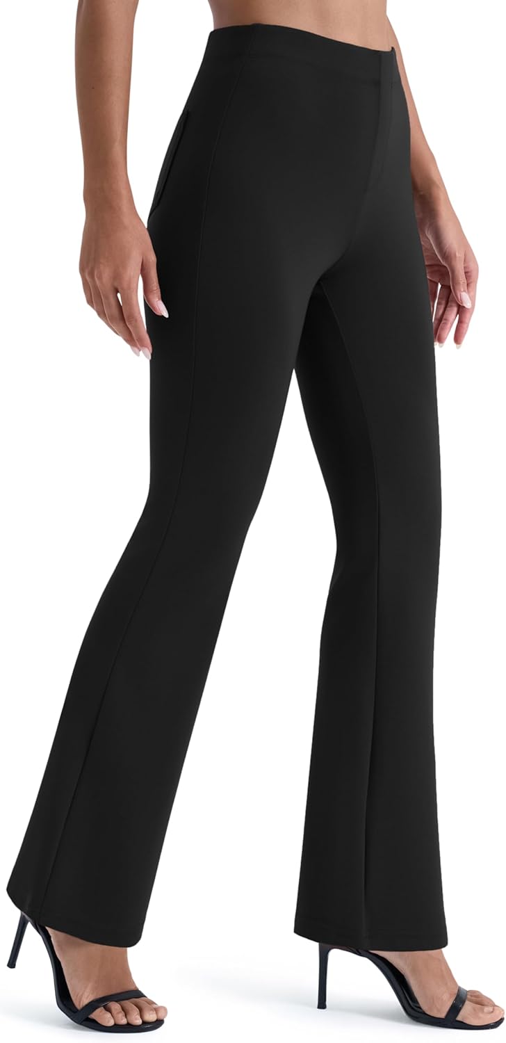 AFITNE Stretchy Womens Work Dress Pants Pull On Flare Business Casual Slacks with Pockets 29”/31” - Image 3