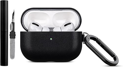 Lopie Funda de piel hecha a mano para AirPods Pro con llavero, totalmente envuelta con funda de cuero de grano completo, funda portátil a prueba de