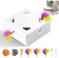Vista 1 de Interactive Cat Toys -Migibox for Indoor Bored Cats, Automatic Pop Out Feathers from 7 Holes Randomly, Motion Activated, USB Rechargeable