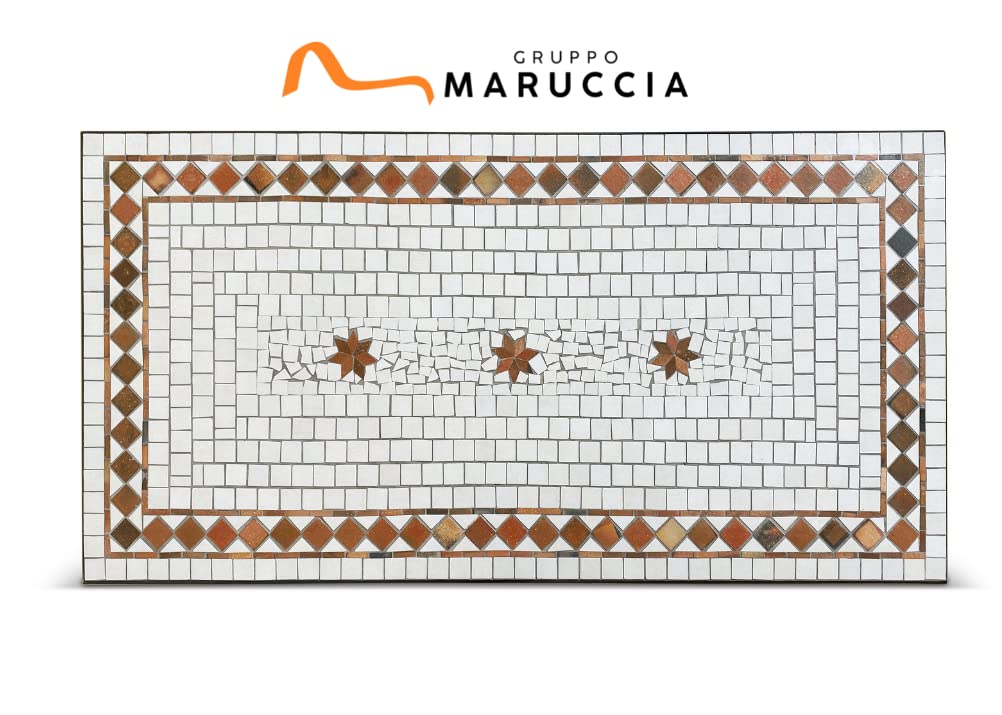 Gruppo Maruccia - Set Tavolo e Sedie da Giardino con Mosaico in Ceramica - 1 Tavolo Rettangolare - 2 Poltrone e 4 Sedie con Cuscini