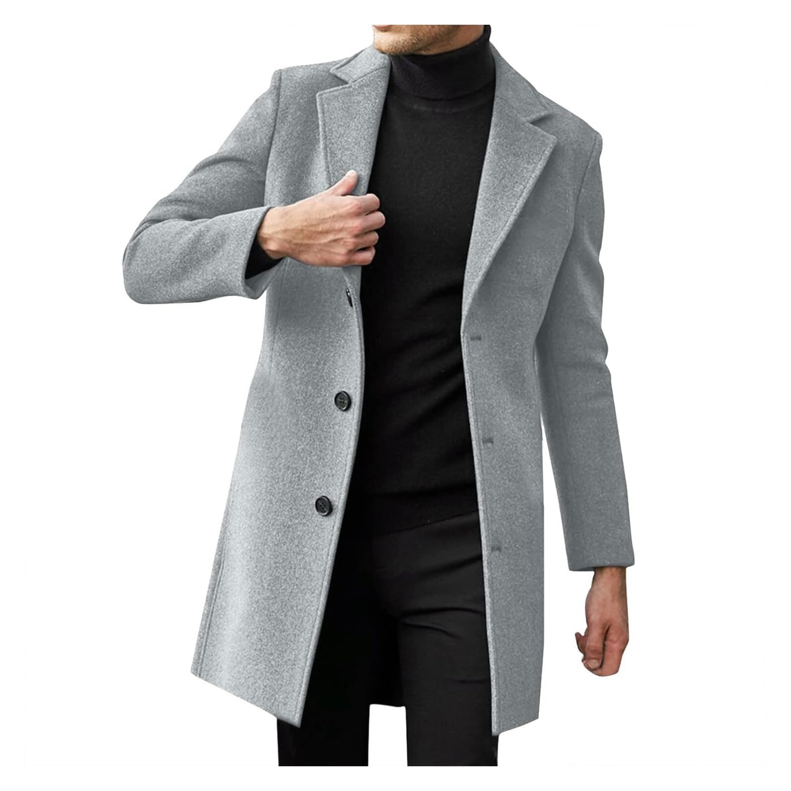 SIYAN Mantel Herren a Wollmantel Elegant Wintermantel Trenchcoat Freizeit Übergangsmantel Slim Fit Herren-Mäntel Mit Taschen Herrenmantel Winterjacke M - 4XL(Light Gray,L)
