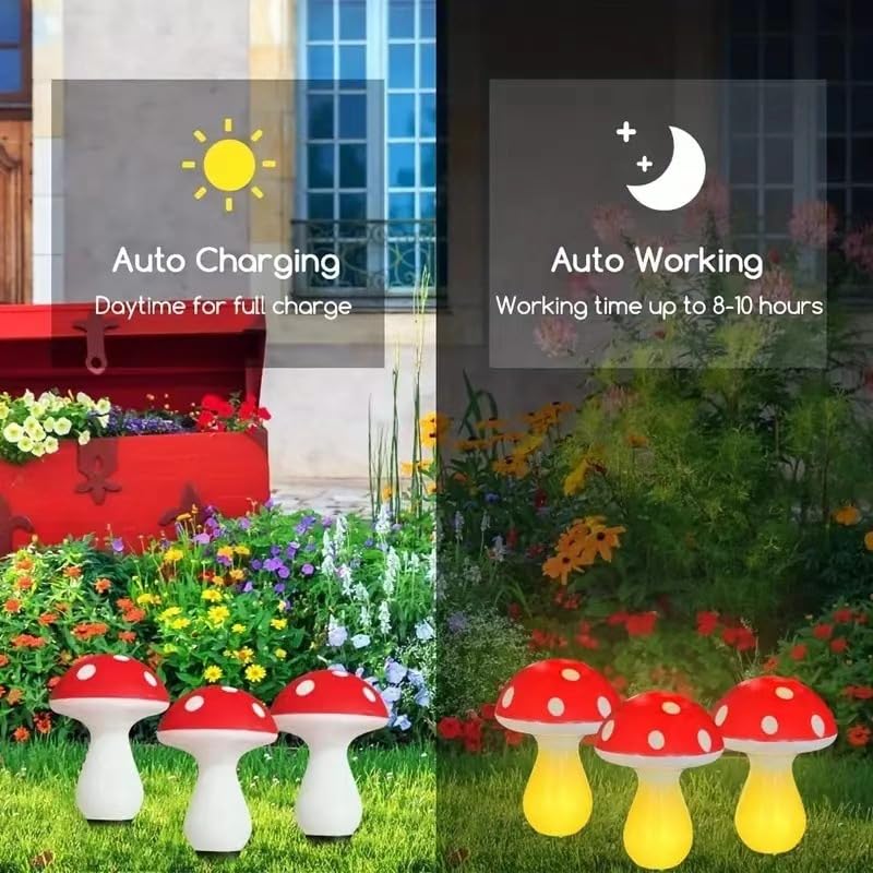 YZYOE 20 Pack LED Outdoor Solar Ground Plug-in red Color Mini Mushroom Warm Lights - Image 2