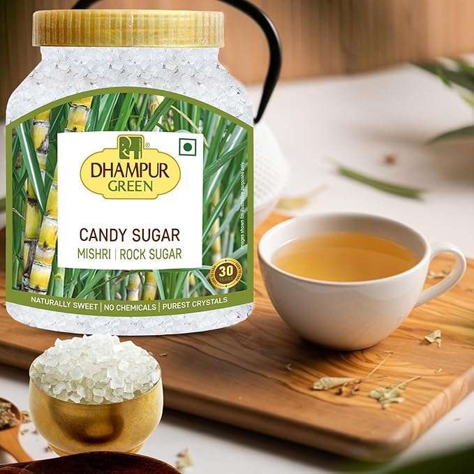 Image of Dhampure Speciality Mishri Dana, 800g | Rock Sugar Crystals | White Mishri | Natural Sweet Candy Sugar | Ideal for Pooja, Prasad, Sweets, Ayurvedic Use & Many More (Pack of 1)
