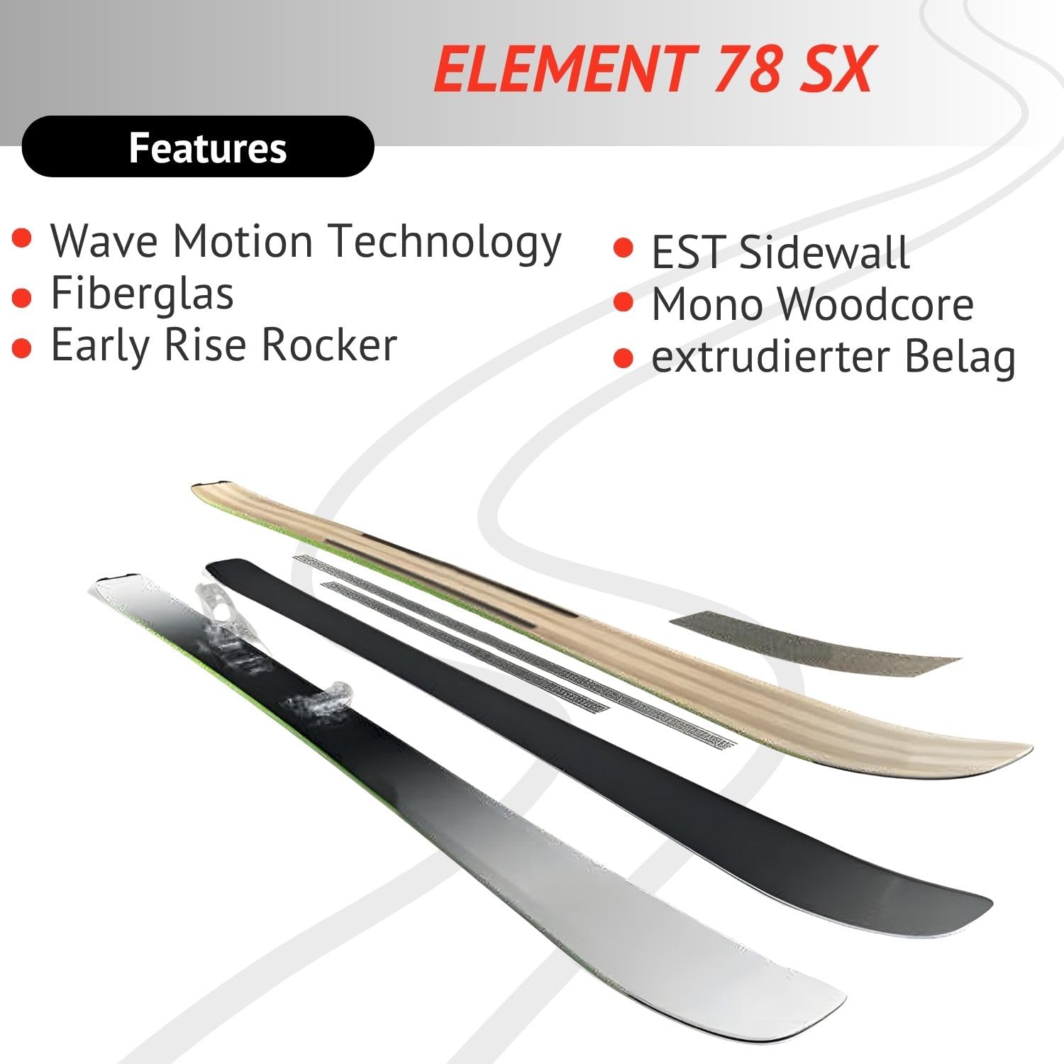 Elan Element 78 SX Early Rise Rocker Skis alpins de carving avec fixation EL10.0 GW Z3-10 Allround Carver Convient pour les conducteurs avancés et bons