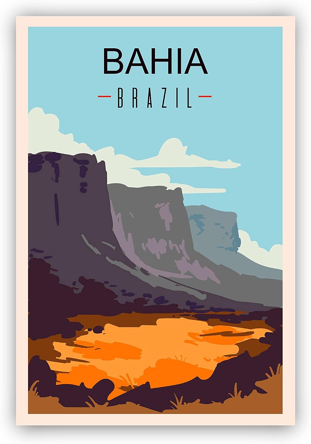 Brazil Retro Style Travel Poster, Brazil Vintage Rustic Poster Print, Home Wall Art, Office Wall Decors, Posters, Bahia Brazil Poster - 12x18