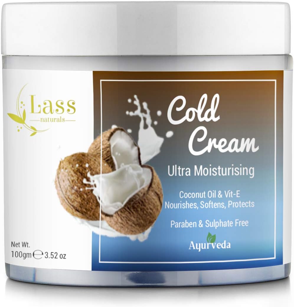 Lass Naturals Cold Cream, 100g – Non-Greasy and Ultra Moisturizing Formula For Face and Body – Skin Care, White, 100 g