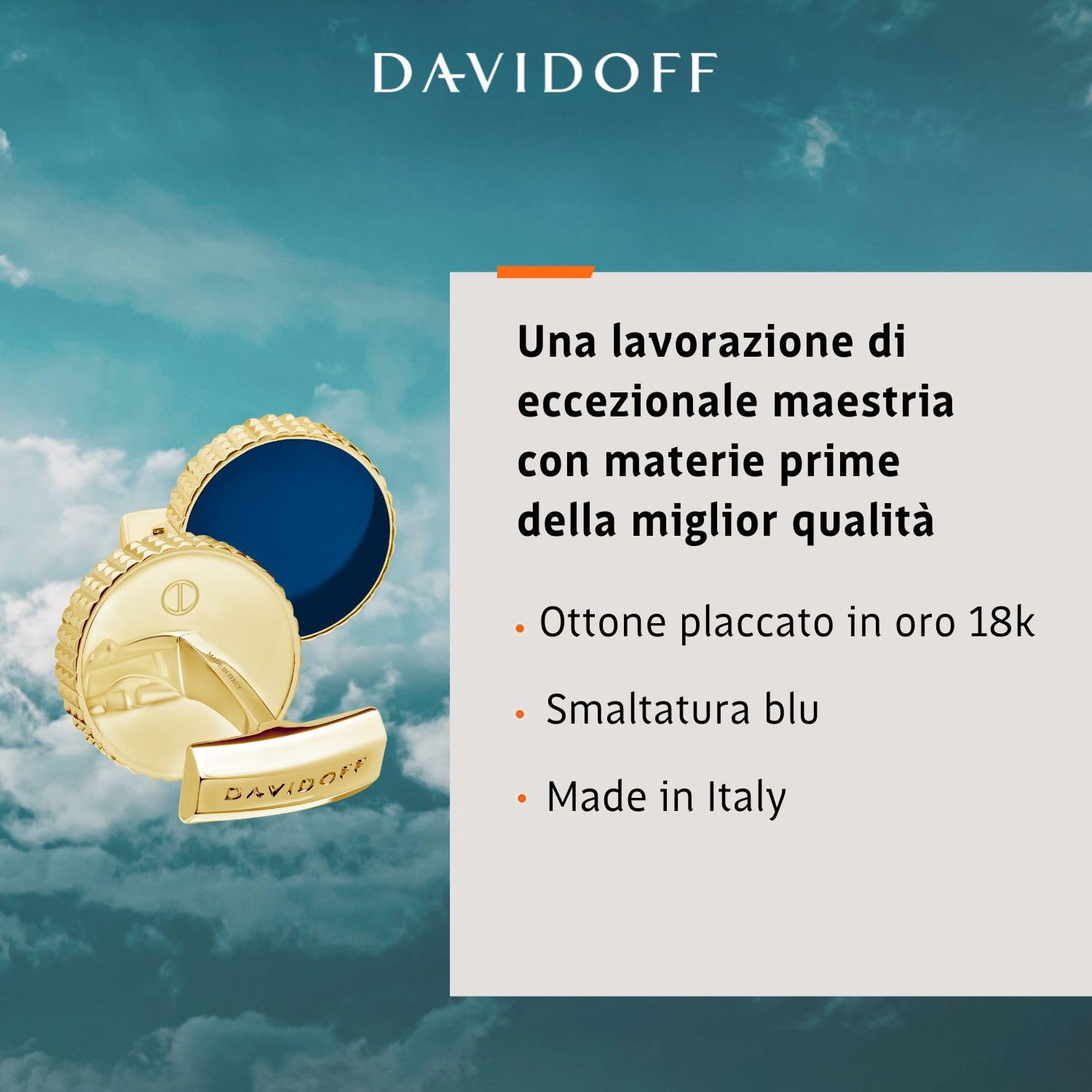DAVIDOFF PARIS Cufflinks Gold - Gemelli oro - camicia uomo quadrati - Accessori uomo placcati in oro, motivo Clous de PARIS