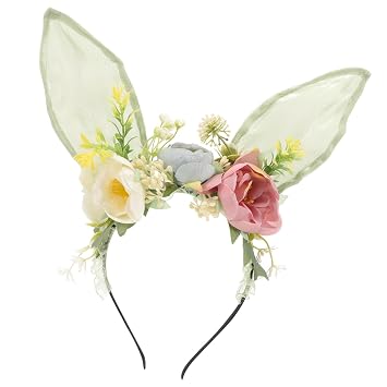 LIFKOME Bunny Ears Flower Headband for Women Cute Rabbit Ears Headpiece for Parties Outdoor Photography Festivals Lightweight Floral Hair Accessory