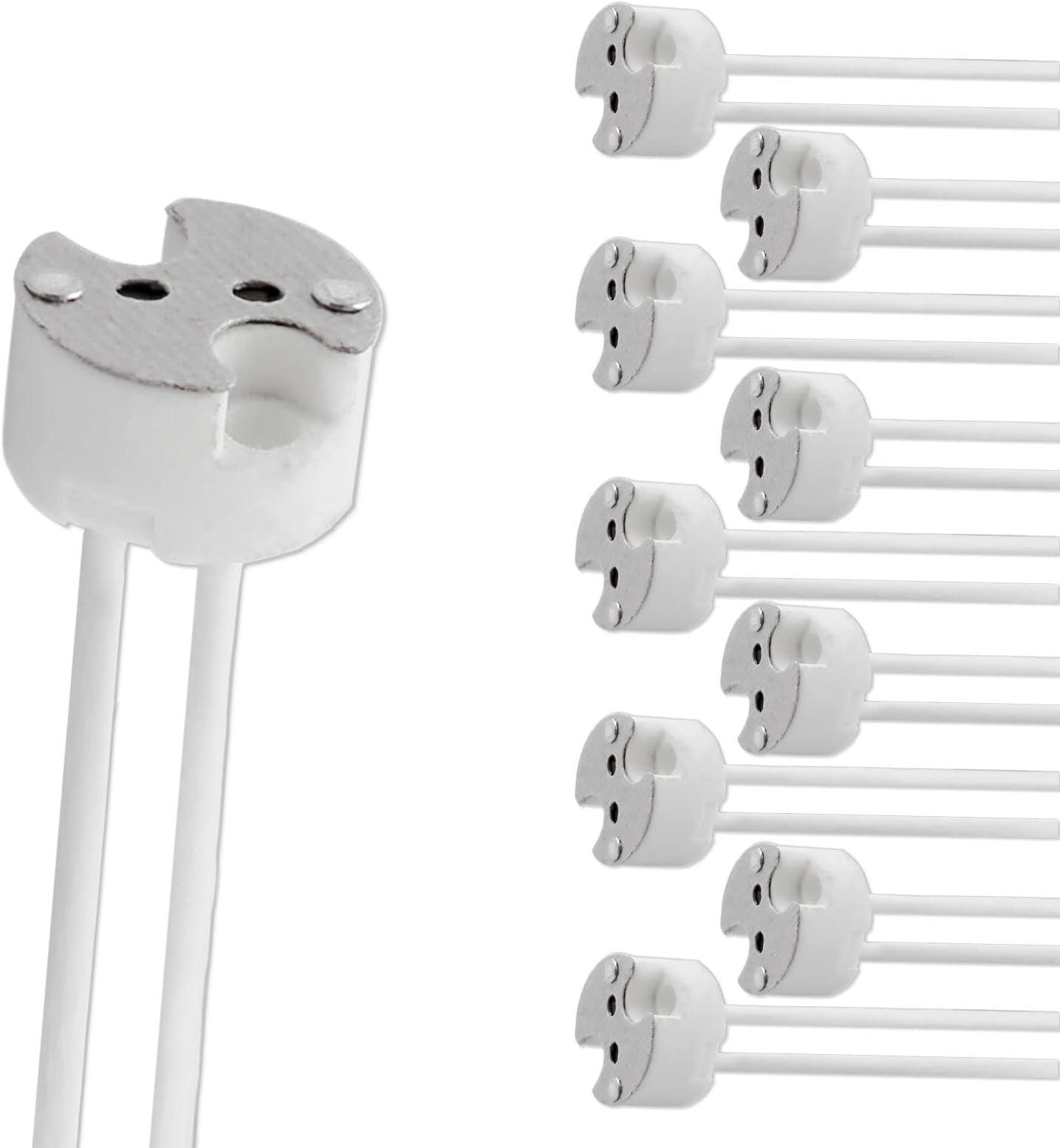 MR16 GU5.3 G4 G6.35 GU4 Lamp Sockets for LED & Halogen Bulbs, max. 100W, 12V Bi-Pin Base Connector Adapter, Lamp Holder Ceramic Base, Pack of 10