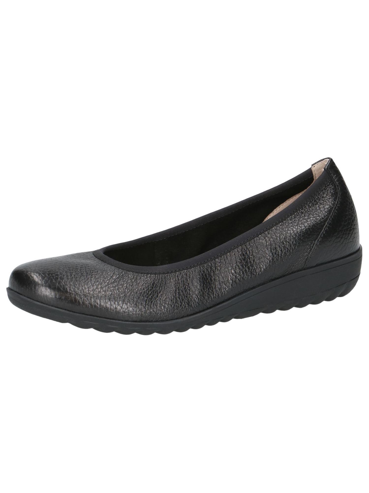 CAPRICE Women Ballet Flats Leather Platform, Black (Black Deer), 6.5 UK