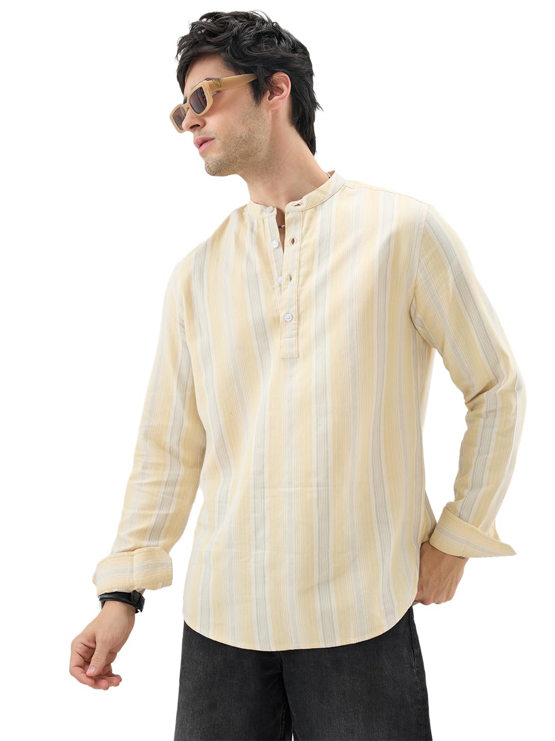 Sunwashed Sand Beige Multi-Stripe Kurta-image-1