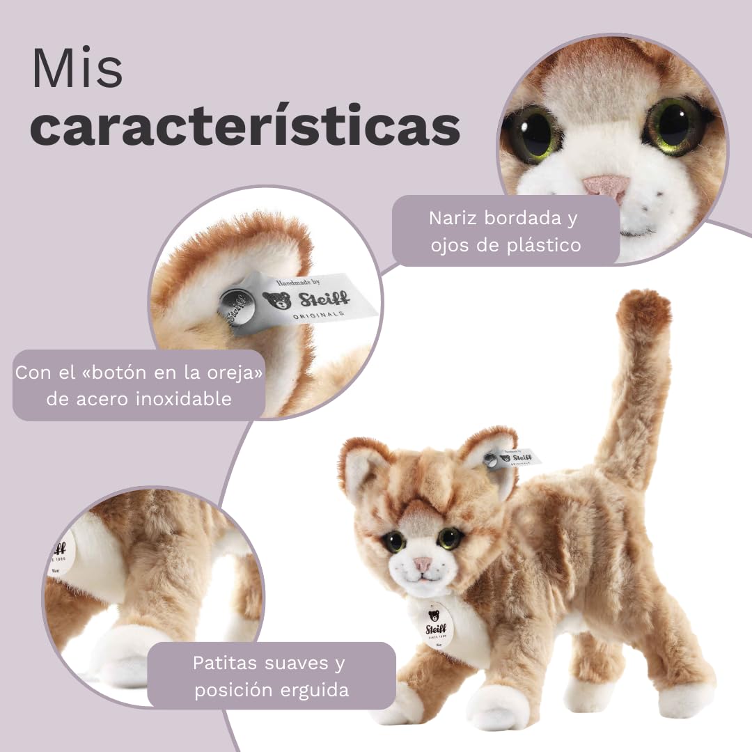 Steiff Peluche Gatita Mizzy, Peluche Adorable con Ojos de plástico, para niños y niñas, Peluche 25 cm, Beige, 099342