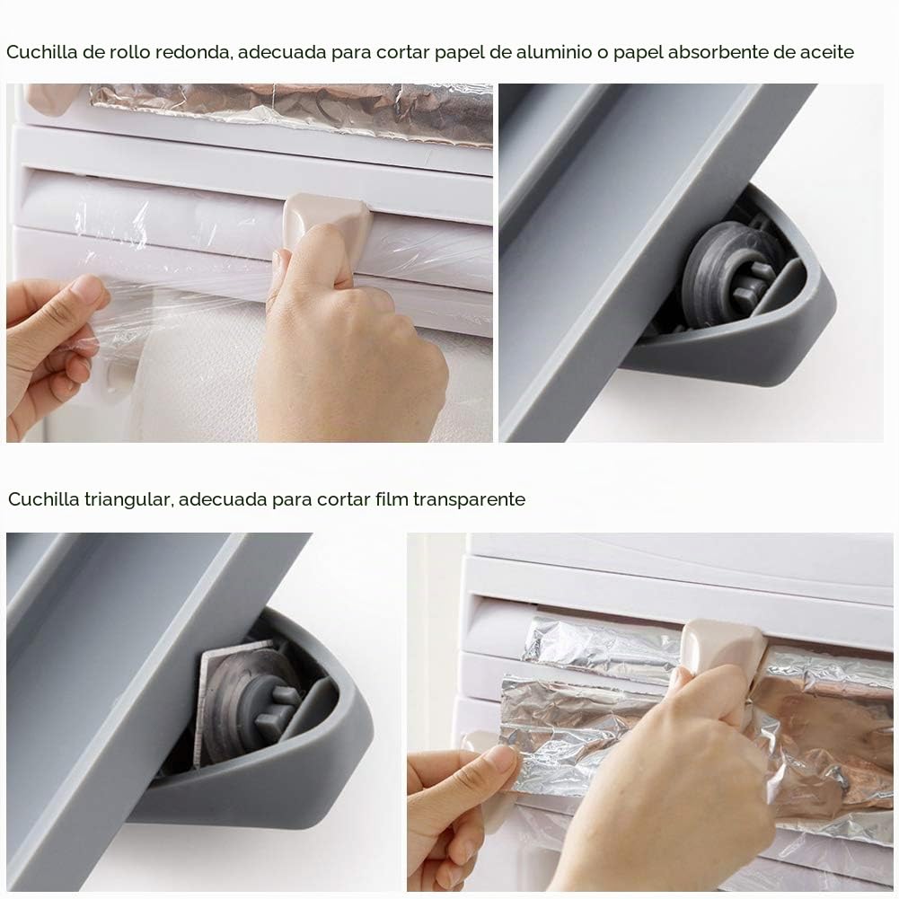 Soporte de Pared con Diseño Ergonómico para Dispensador y Cortador de Película, 39 x 10 x 24 cm, Gris