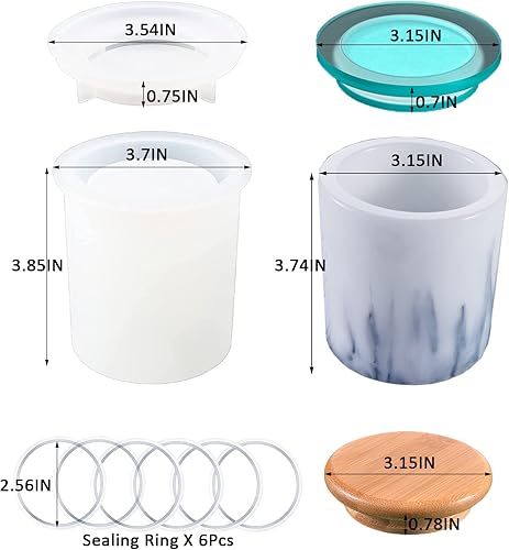 Miniatura 3 de MUAECH Moldes para tarros de velas, moldes de hormigón de silicona para portavelas con tapas, moldes cilíndricos para hacer velas, recipientes de