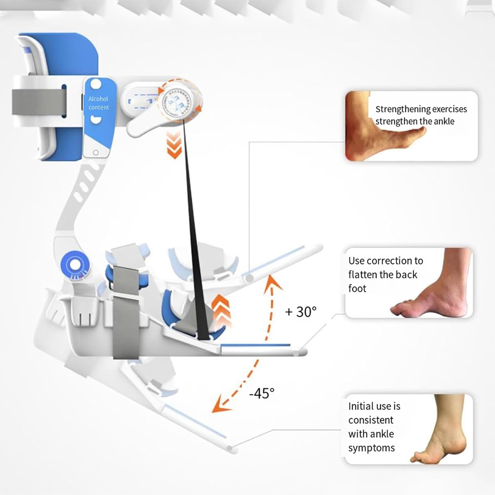 Entrenador Rehabilitación Tobillo, Equipo Ortopédico Tobillo Con Placa Angular, Fuerza Corrección Ajustable 75° Y Estructura Mecánicamente Estable, Diseño Cómodo Todo Incluido,para Caída Del Pie