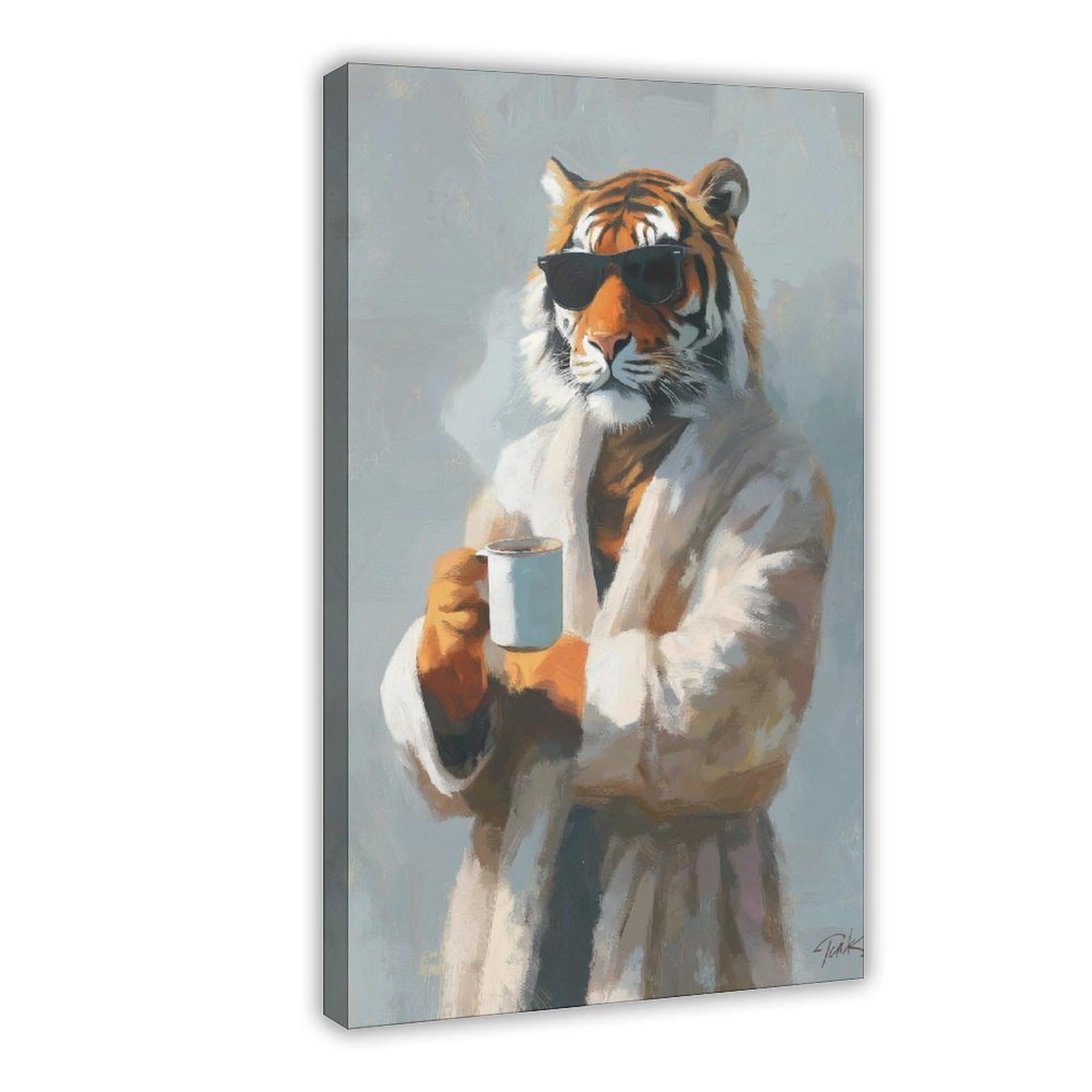 AGTHWE Póster de tigre bebiendo café, póster de lona para decoración del