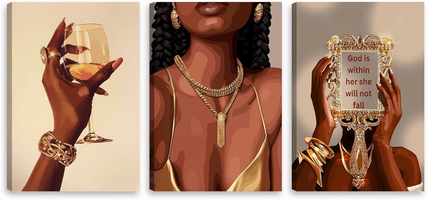 lianyibo 3Pcs Black Girl Wall Art Girl Abstract Posters Prints Boho Black Female Paintings for Living Room Bedroom Bathroom(50x70x3/Frameless)