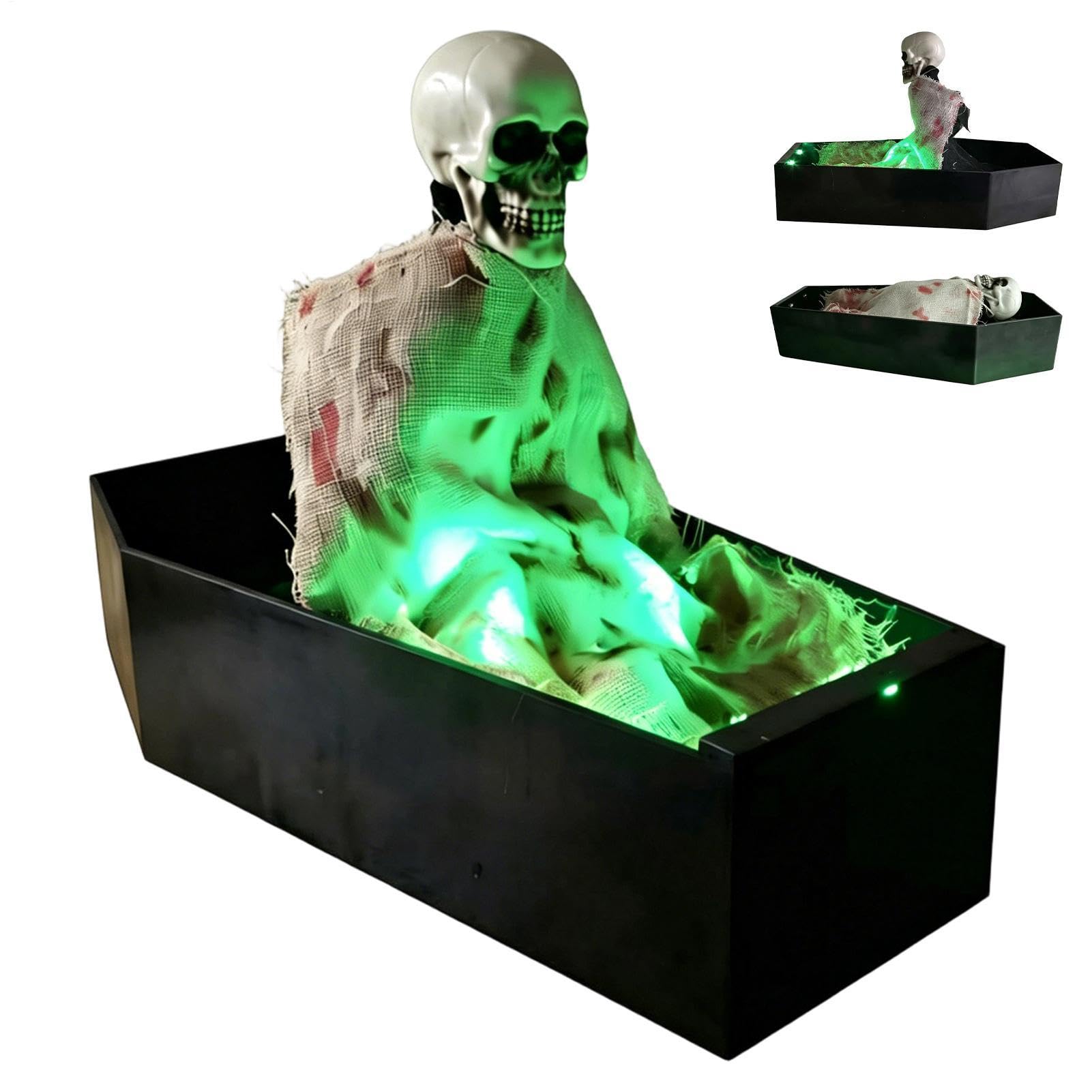 Squelette d'Halloween avec cercueil et sons effrayants pour décoration extérieure