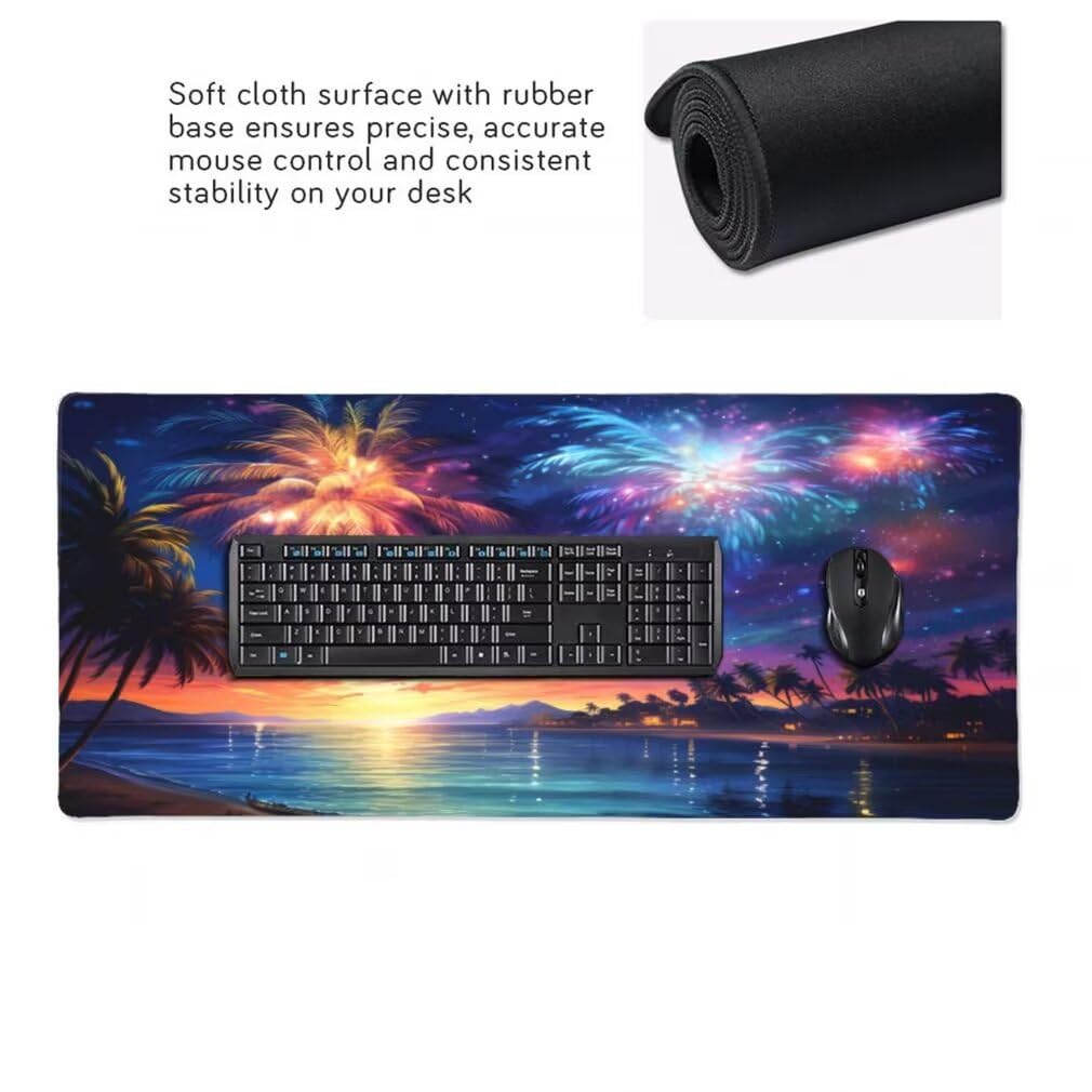 Alfombrilla Raton XXL 1200 x 600 x 3 mm, Mouse Pad Grande Gaming, Alfombrilla de Raton Mar Mousepad Lavable Desk Mat para Juegos Y Oficina, Impermeable y Antideslizante (Fuegos Artificiales) -MP1569