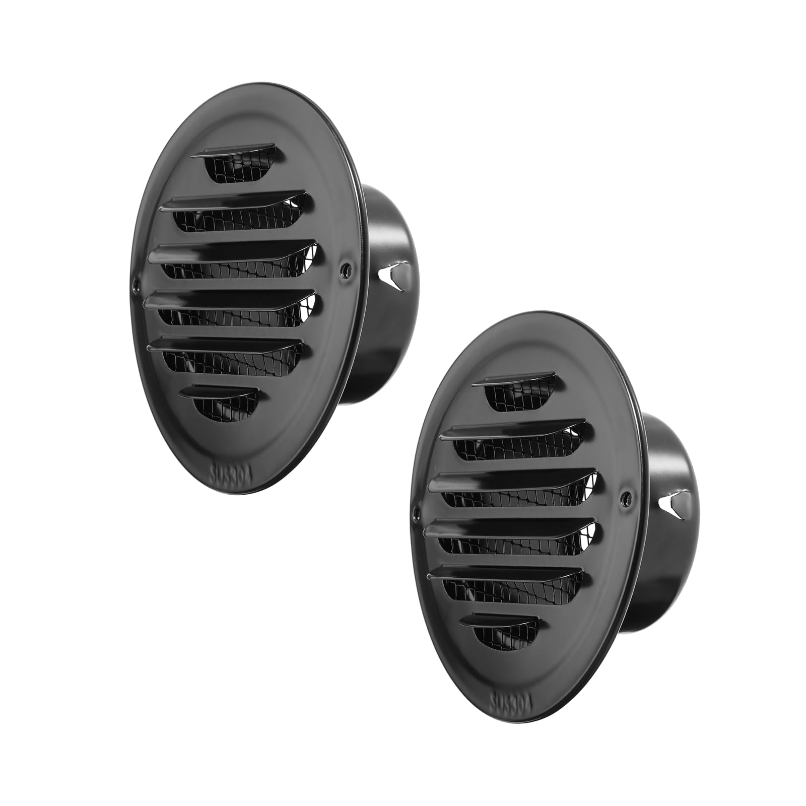 2 PCS 3 Inch Stainless Steel Air Vents Round Black Soffit Vent Cover Air Vent Flat Ducting Air Outlet with Built-in Fine Mesh for Kitchen, Bathroom, Garage, Office and Warehouse Ventilation