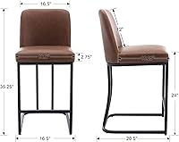 Vista 2 de Juego de 2 taburetes de bar modernos de piel sintética con patas negras, taburetes de bar de 24 pulgadas, sillas de bar tapizadas con respaldo