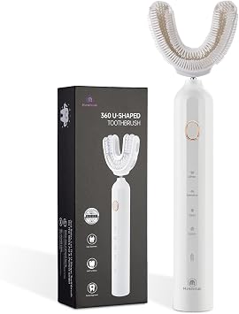 Ultrasonic U-Shaped Toothbrush for Adults, Electric Toothbrush for Teeth Whitening, Automatic 360-degree with Waterproof IPX7, 4 Modes for CleaningWhite