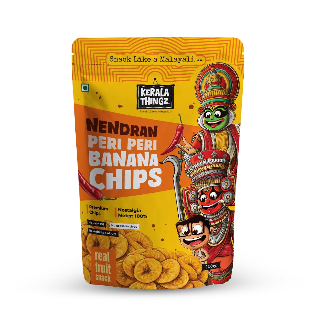 kerala thingz - 100g peri peri | nendran banana chips | traditional kerala snack | premium, crunchy & healthy | no palm oil, no preservatives, gluten free, no added sugar, no artificial colours