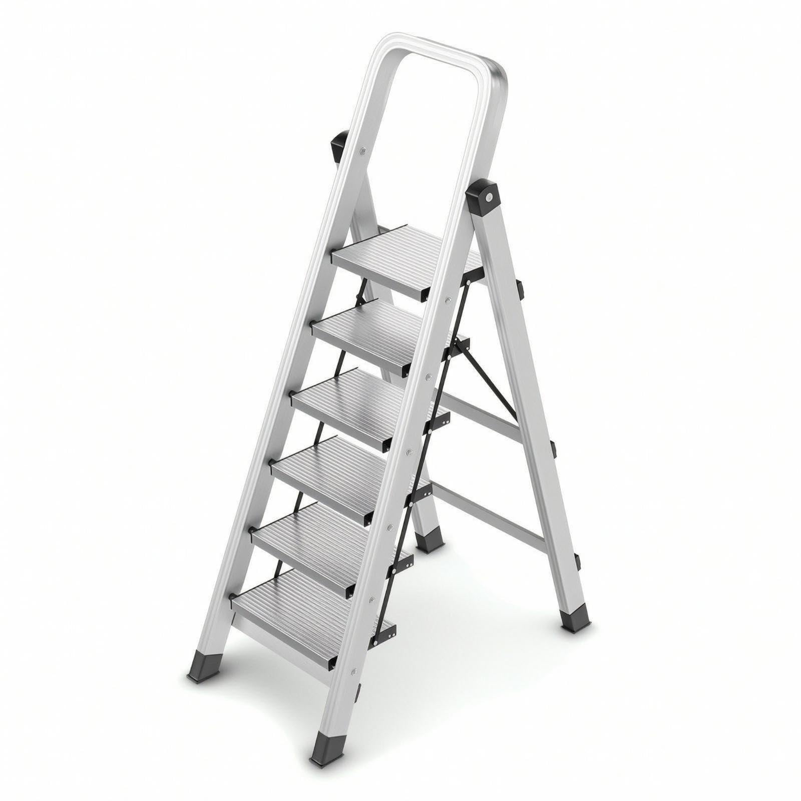 Step Ladder with Anti-Slip Steps Aluminum Foldable Household Ladder Sturdy Folding Step Stool for Homeowners, Home, Kitchen, Closet 6 Steps Aluminum-image-49