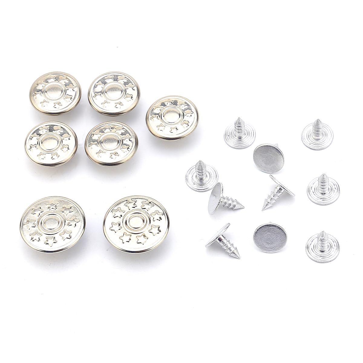 Boutons de rechange de jeans en métal argenté mercerie créative lot de 35 pièces étoile