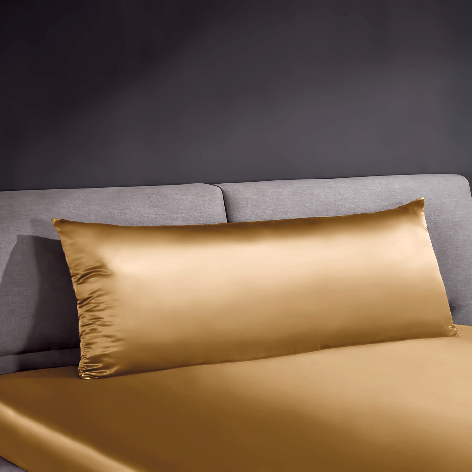 THXSILK 22 Momme Seide stillkissenbezug 145-100% Seide Kopfkissenbezug - Anti milben Reißverschluss Seide Kissenbezug - Gold 40 x 145 cm