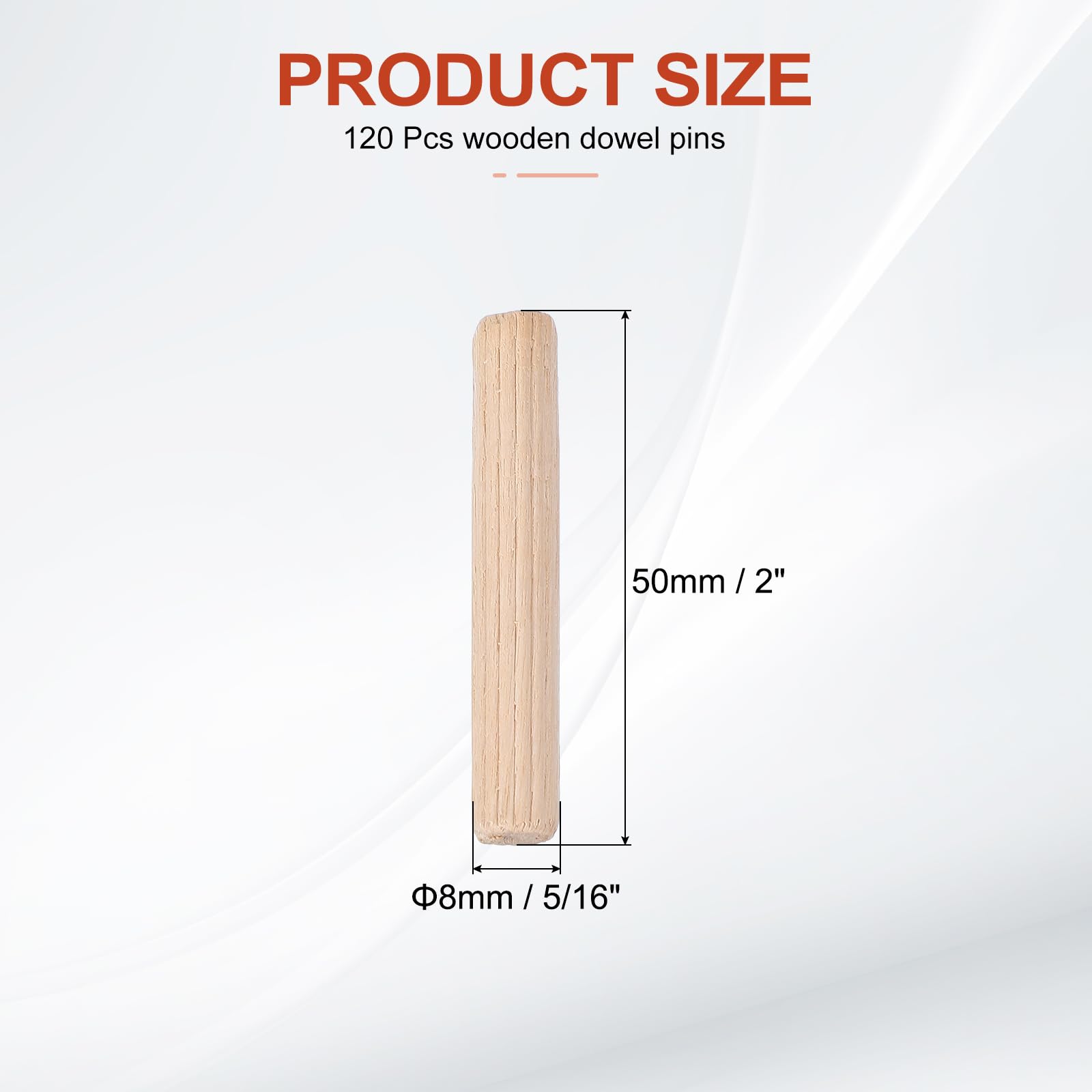 PATIKIL Wooden Dowel Pins 5/16" x 2" (8mm x 50mm) Straight Dowel Rods Wood Fluted Dowels Rods for Crafts Furniture DIY Hardwood Count 120 - Image 2