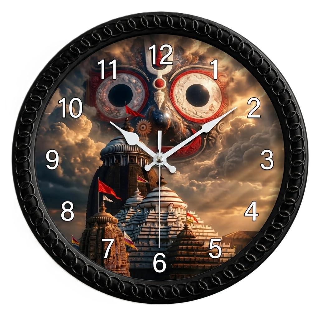 Jagannath Temple Wall Clock 10 Inch Silent Clock | HD Printed Lord Jagannath Puri Decorative Wall Clock for Home Temple, Living Room & Office | Premium Black Frame Analog Clock_JT_15-image-3