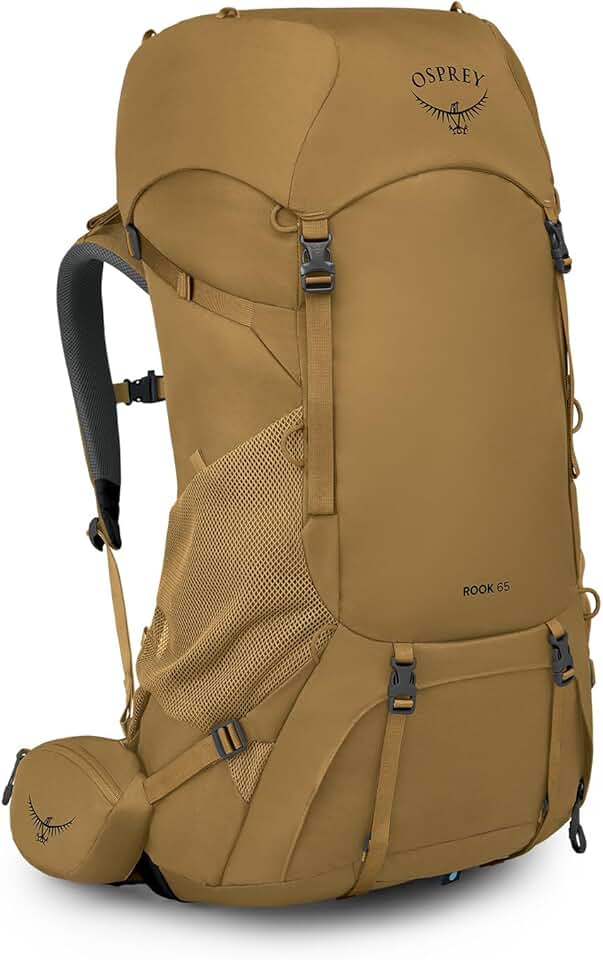 Osprey Rook 65L Men's Backpacking Backpack, Histosol Brown/Rhino Grey Bluesign