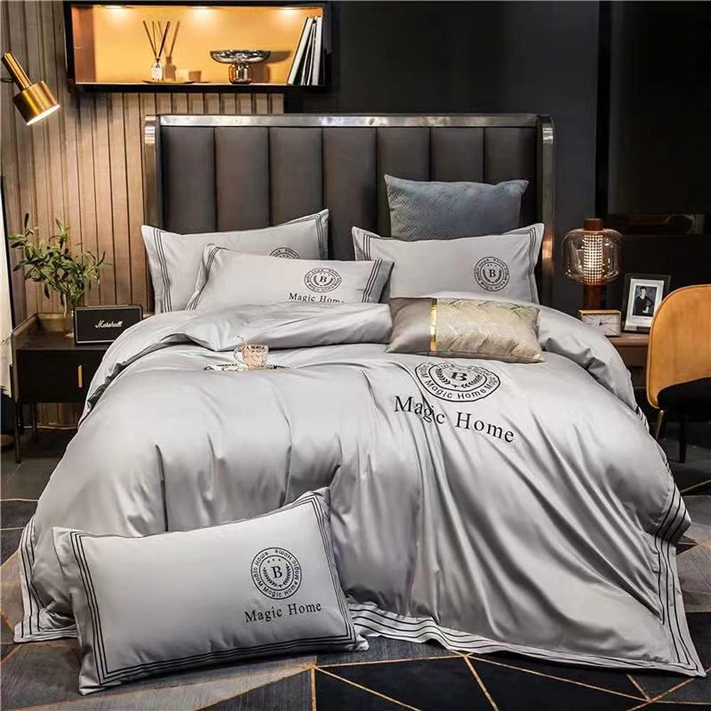 Zange Bedding Brown Luxury 100% Egyptian Cotton Bedding Sets Satin Embroidered Include 1 Duvet Cover 1 Flat Sheet 2 Pillowcases 4pcs King Size K-QC