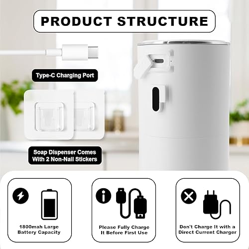 Miniatura 4 de Dispensador automático de jabón de 13 onzas, montaje en pared, sin contacto, de 4 engranajes, ajustable, dispensador de jabón eléctrico ajustable