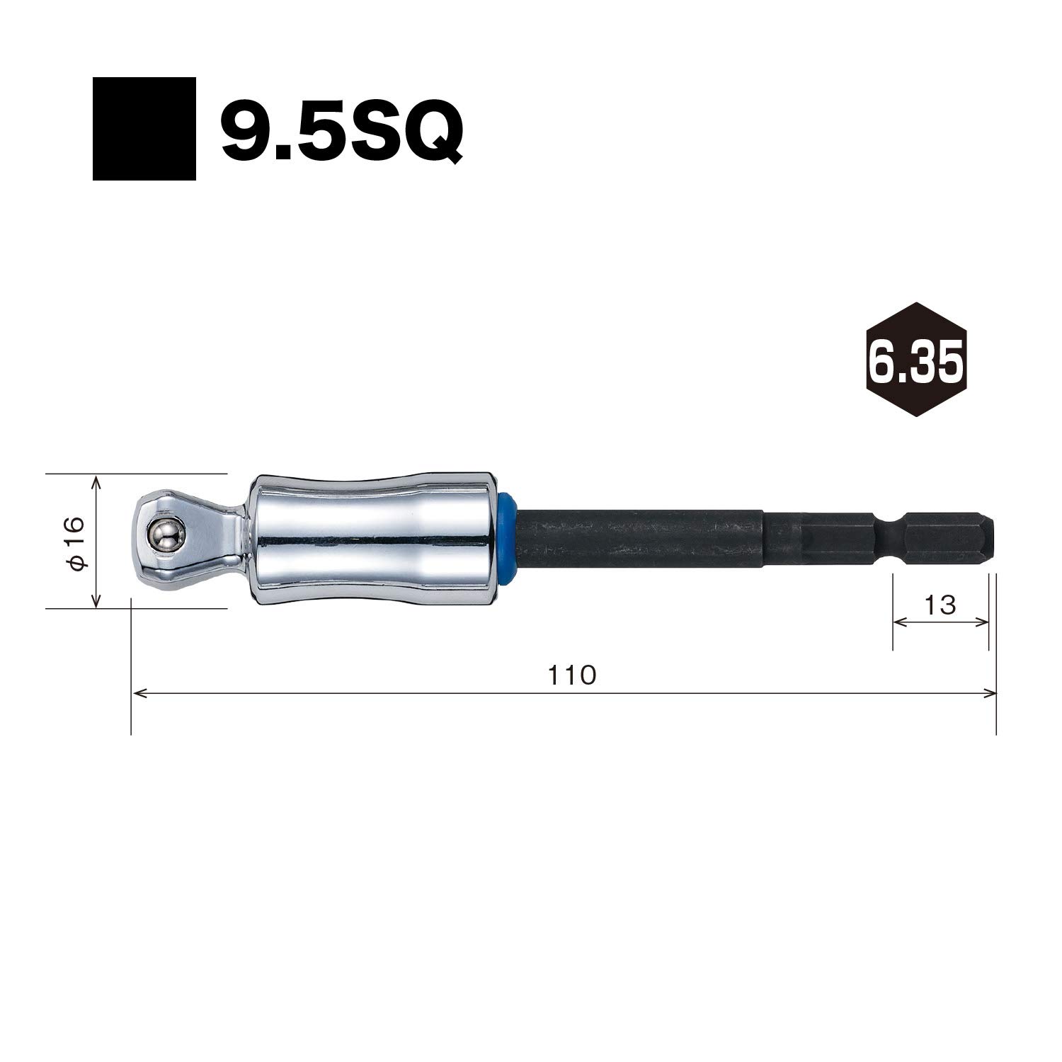 VESSEL TA20WSQ3L Rigid Forged Oscillating Mirror Socket Adapter (Long) Drive Angle 9.5